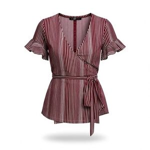 Free People Striped Burgundy Wrap Top Medium